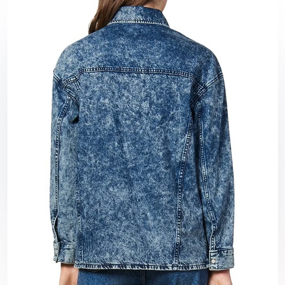 NWT Sandro Stane Denim Rhinestone Pearl Shirt Midnight Blue Western Jacket US 8 - Picture 6 of 16